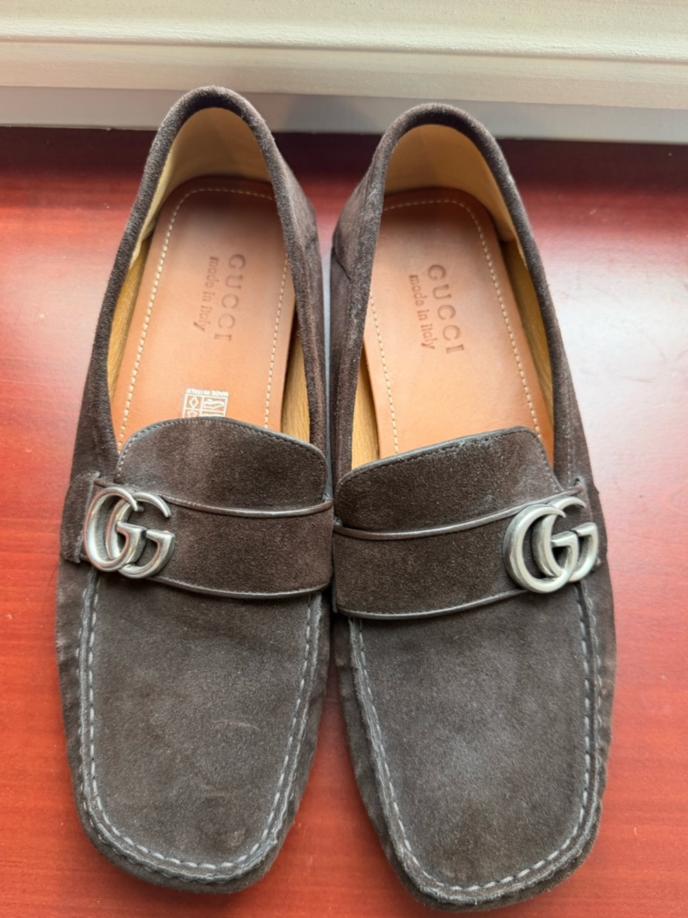 Gucci Brown Suede Double G Horsebit Penny Loafers